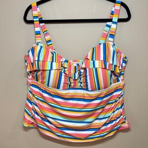 Time and Tru Striped Tankini Top in Coral/Turquoise/Blue/White/BlackSwimwear, 2X
